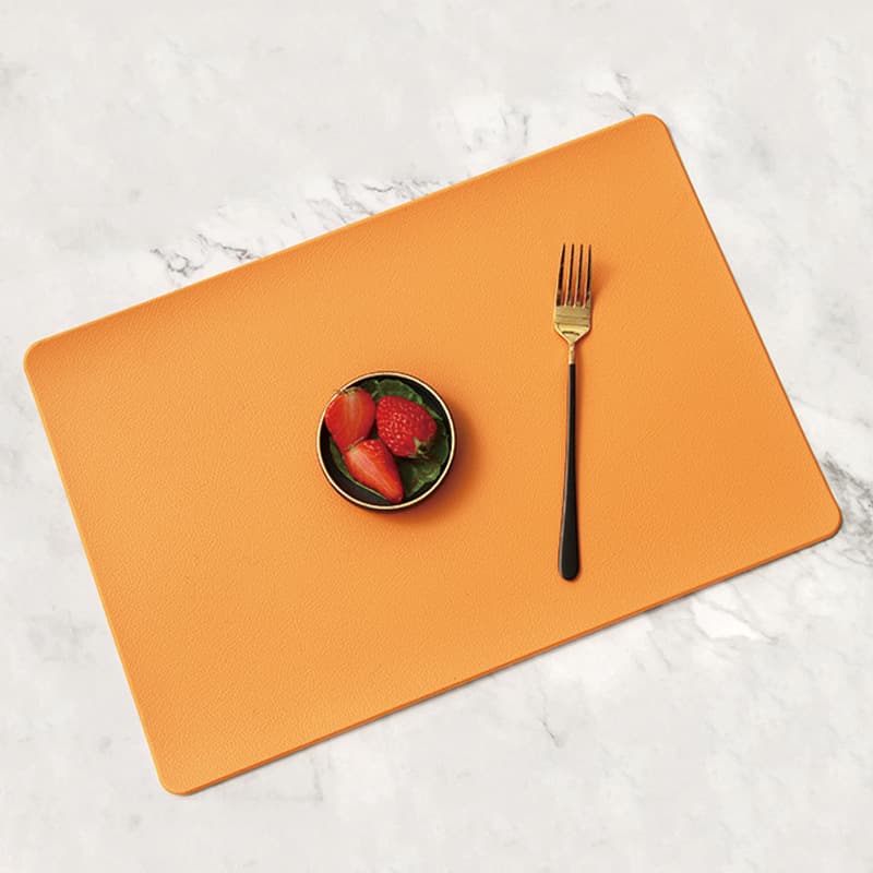 5-Piece Orange Nordic Style Leather Placemat - Anti-Slip, Heat-Resistant