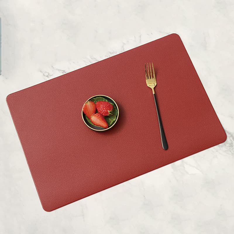 5-Piece Red Nordic Style Leather Placemat - Anti-Slip, Heat-Resistant Table