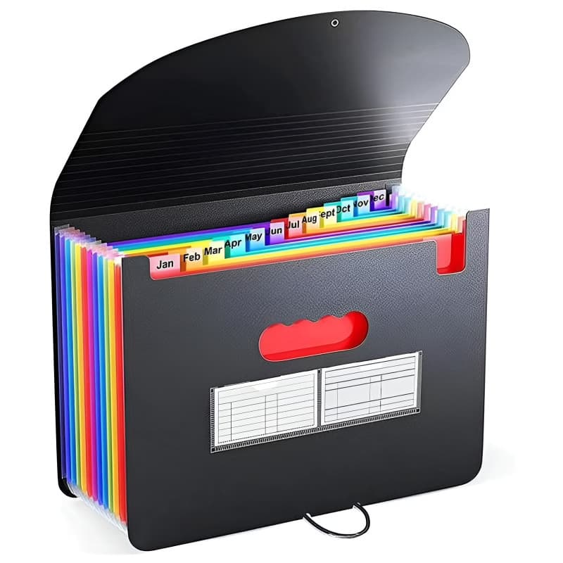2-Piece A4 Expanding File Folder with Rainbow Interior - 13 Pockets Portable