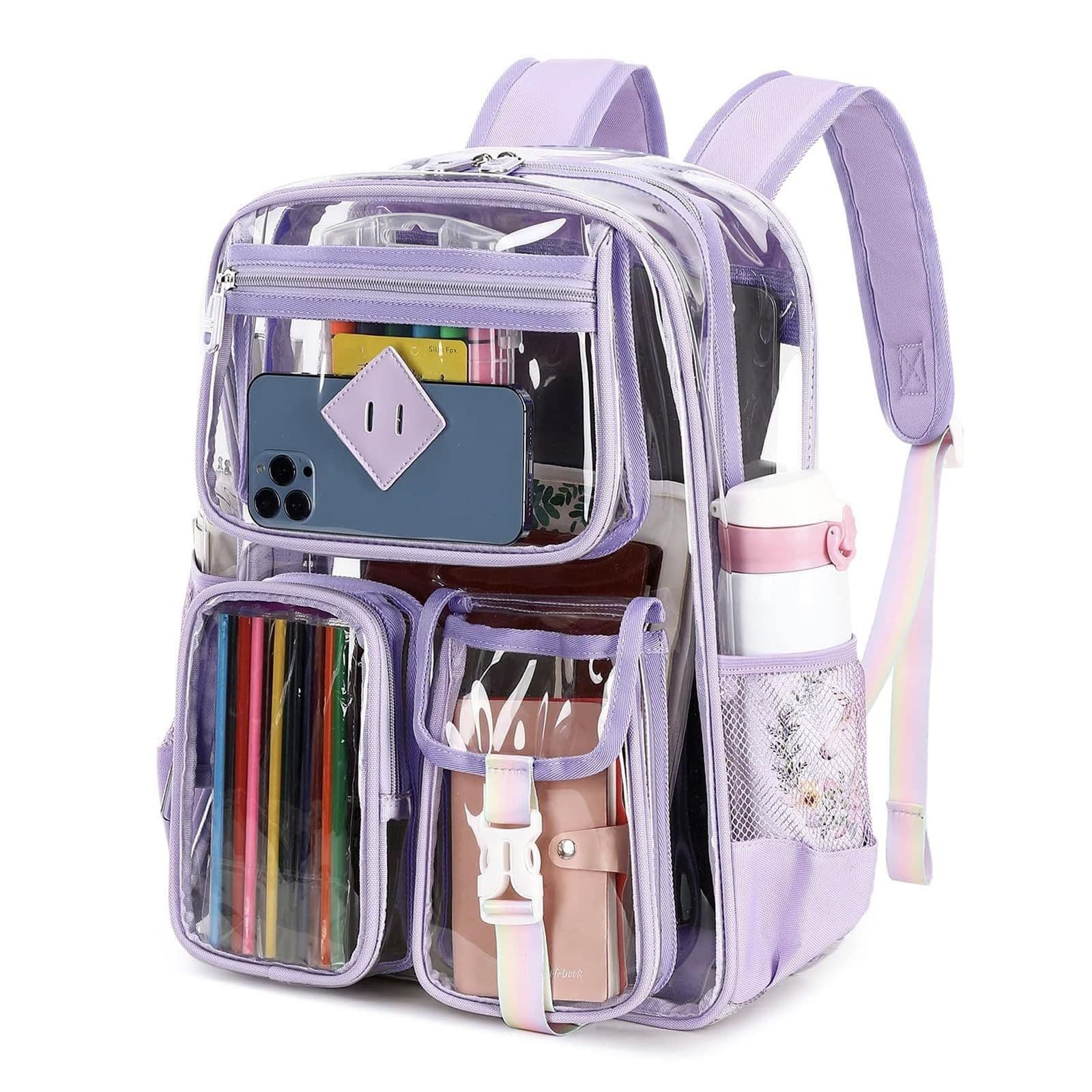 Heavy Duty Clear Transparent Backpack with Purple - Large Capacity PVC
