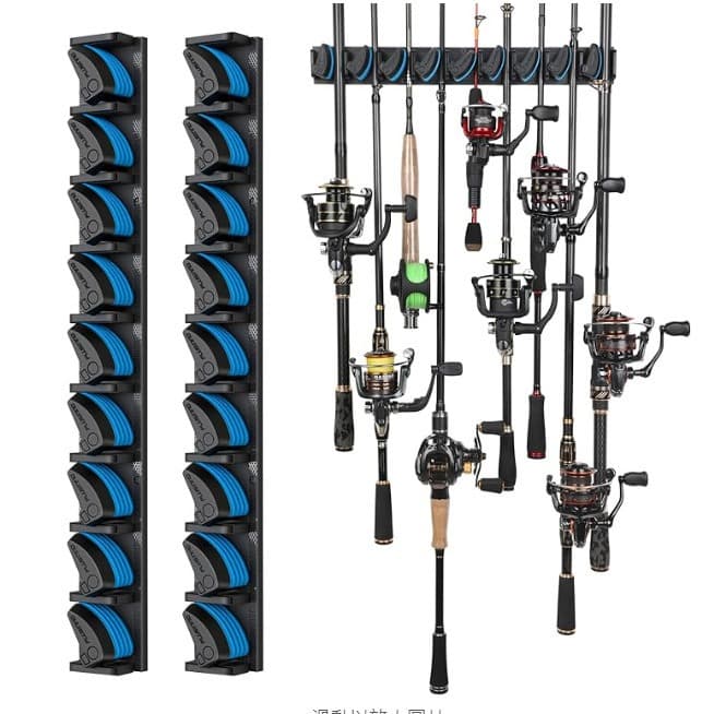 2 Sets Vertical Wall Mounted Fishing Rod Rack - 9-Slot Fishing Pole Holder