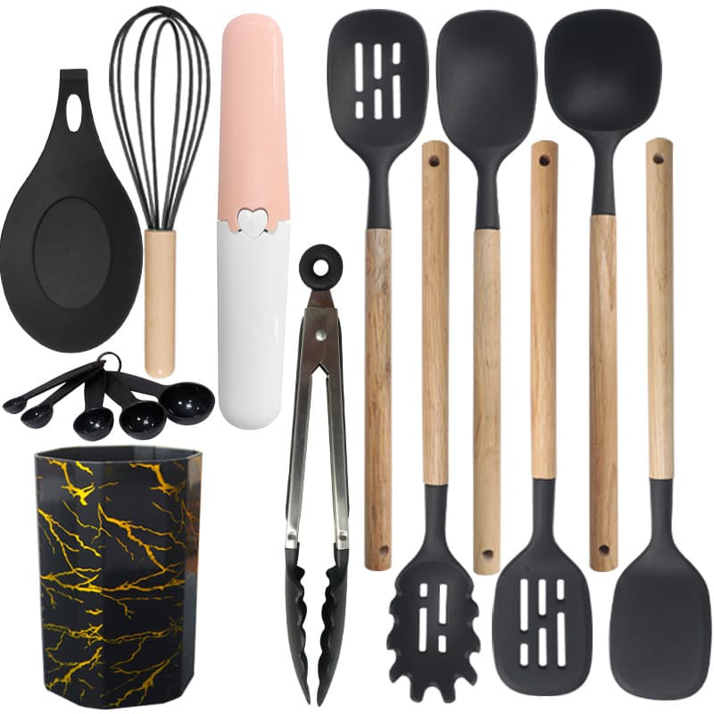Black 12-Piece Silicone Cooking Utensil Set - Non-Stick Food-Grade Kitchen