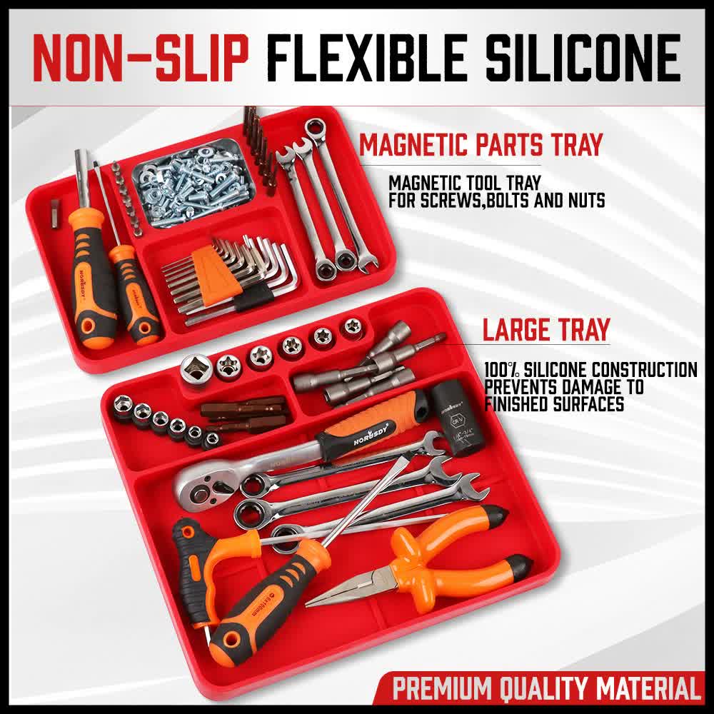 2-Piece Set Non-Slip Flexible Silicone Tool Organizer Trays with Magnetic
