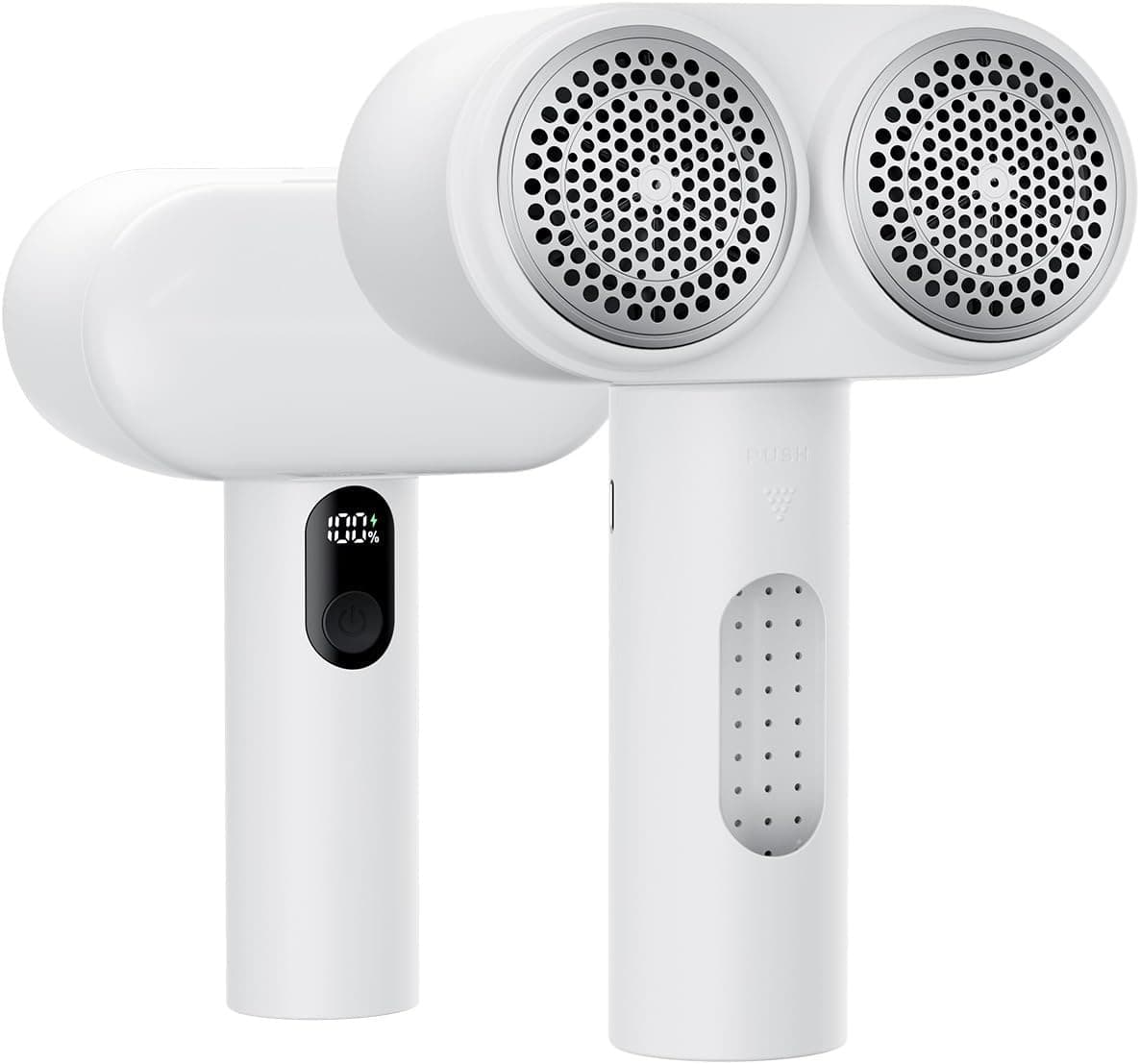 Dual-Head Electric Lint Remover - USB-C Rechargeable, LED Display - 3 White
