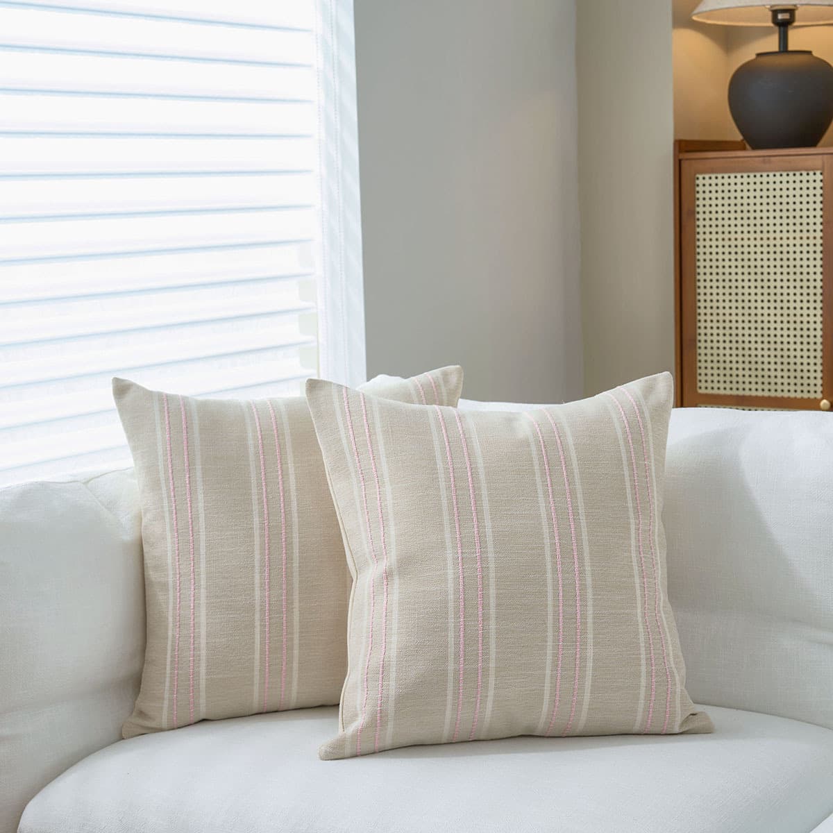 Textured Vertical Striped Pillowcases - Scandinavian Home Decor - Pink