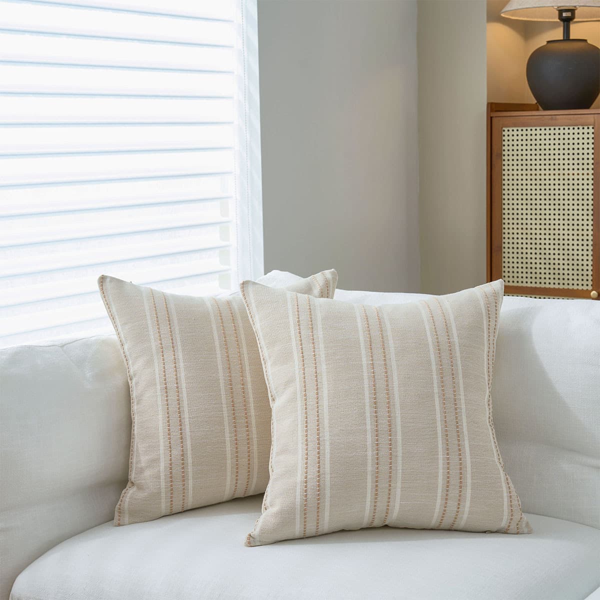 Textured Vertical Striped Pillowcases - Scandinavian Home Decor - Beige