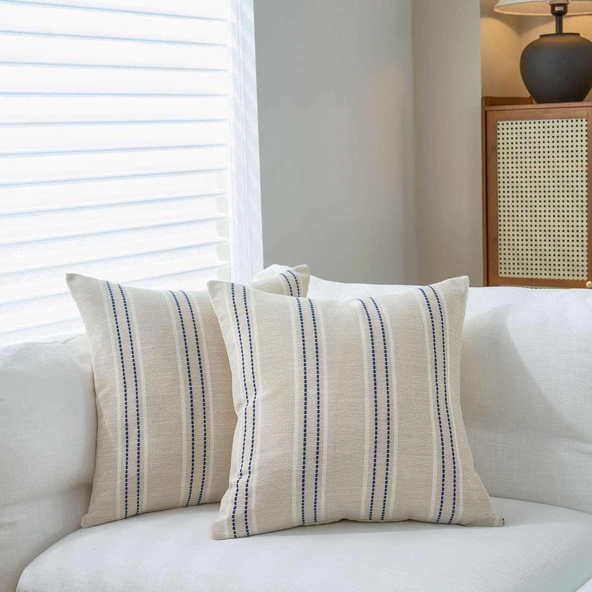 Textured Vertical Striped Pillowcases - Scandinavian Home Decor - Blue