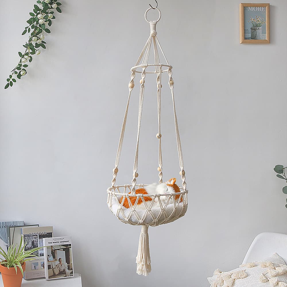 Pet Hammock for Cats with Wooden Beads - Pet Swing padding - Diameter: 30 cm