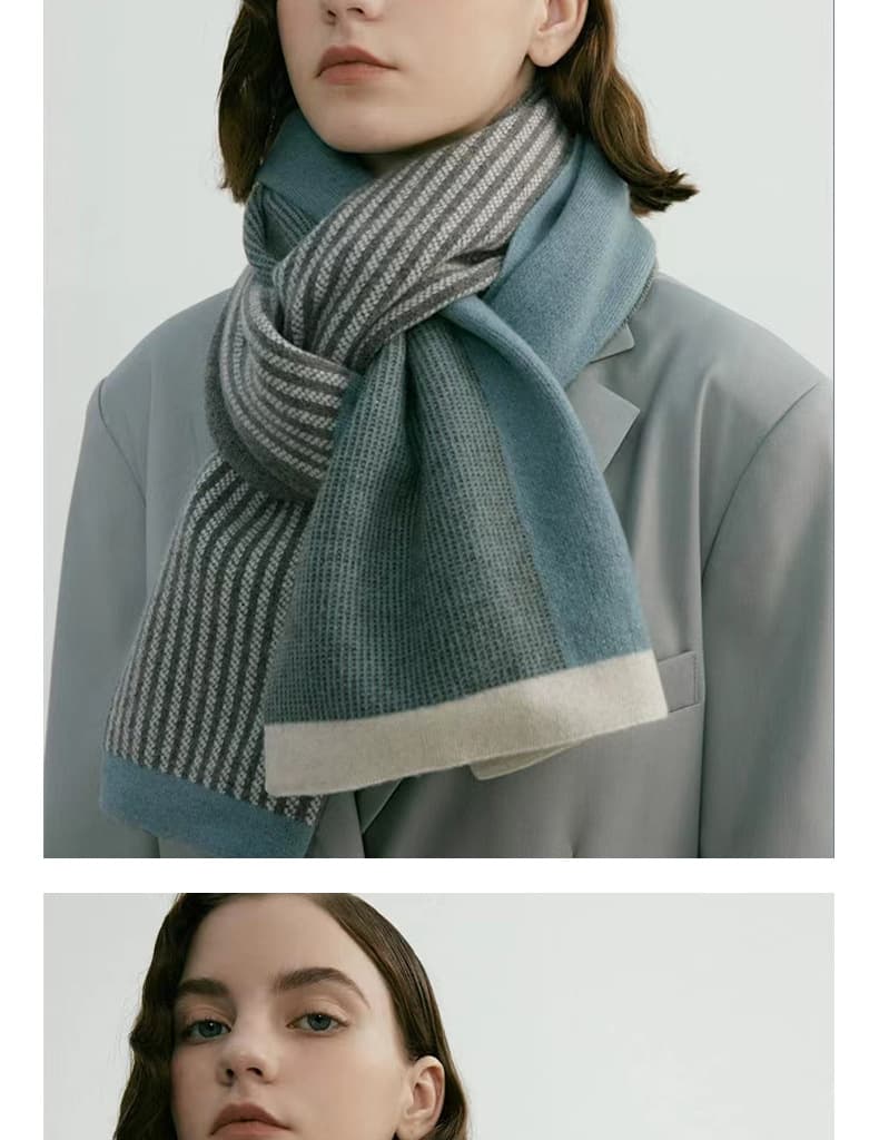 Blue Color Block Striped Scarf -Men's & Women's Versatile, Winter Warmth 165