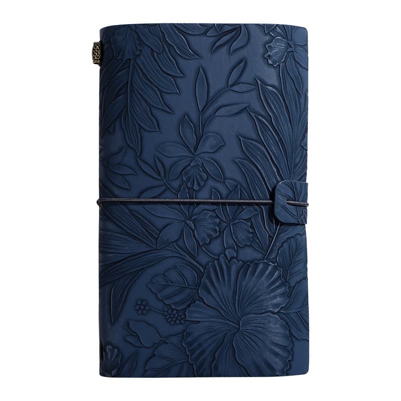 Dark blue 2-Pack Vintage Floral Embossed PU Leather Journals - 192 Pages
