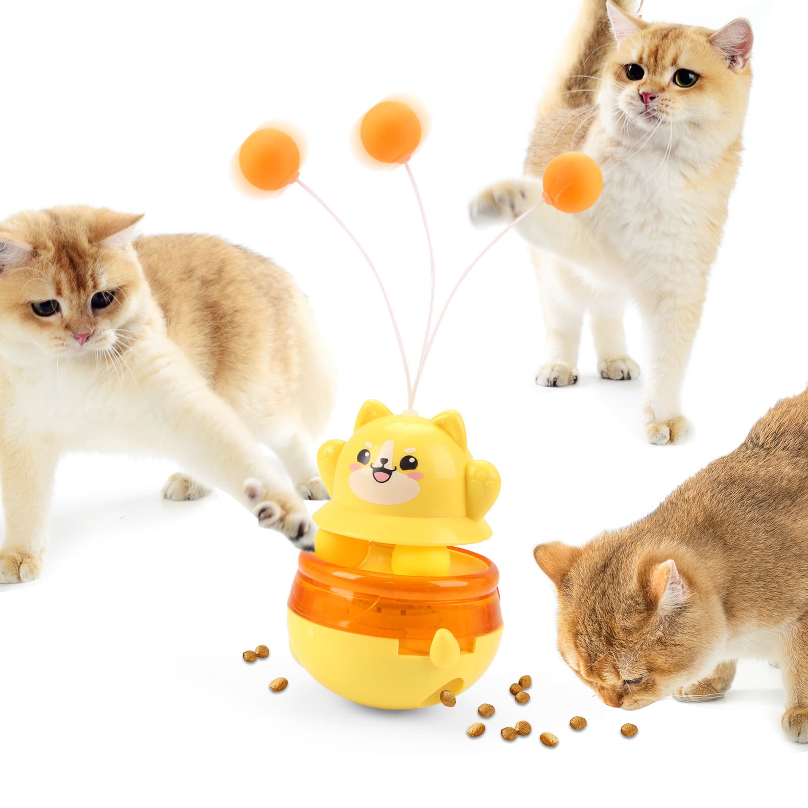 Yellow 3-in-1 Interactive Cat Toy - Tumbler, Treat Dispenser, Track & Teaser