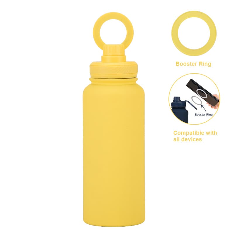Yellow 1L Stainless Steel Water Bottle with Magnetic Phone Holder Lid