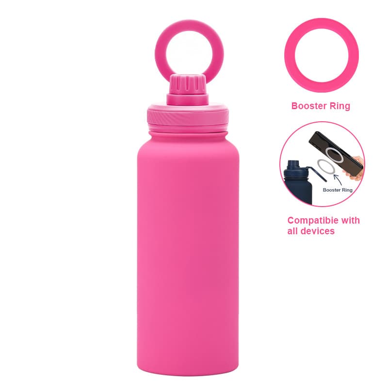 Rose Red 1L Stainless Steel Water Bottle with Magnetic Phone Holder Lid