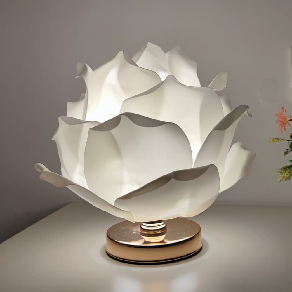 White Lotus Flower Table Lamp - Decorative Bedside Night Light for Bedroom