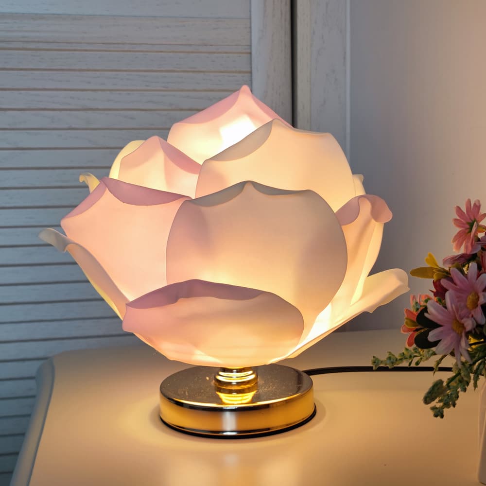 Pink Lotus Flower Table Lamp - Decorative Bedside Night Light for Bedroom