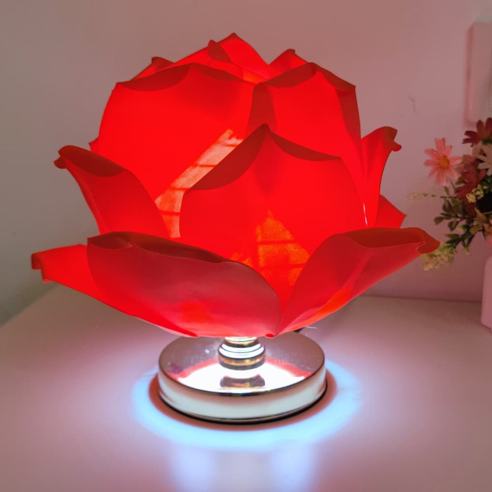 Red Lotus Flower Table Lamp - Decorative Bedside Night Light for Bedroom