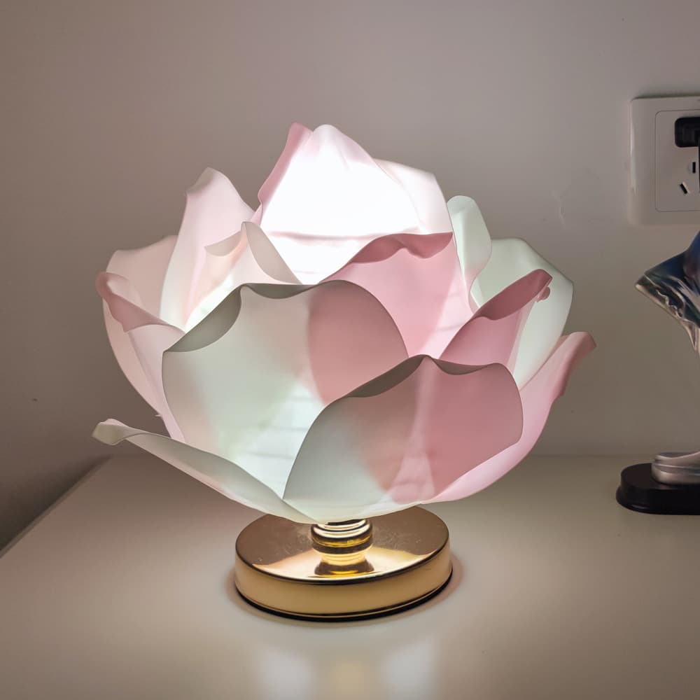 Pink and White Lotus Flower Table Lamp - Decorative Bedside Night Light