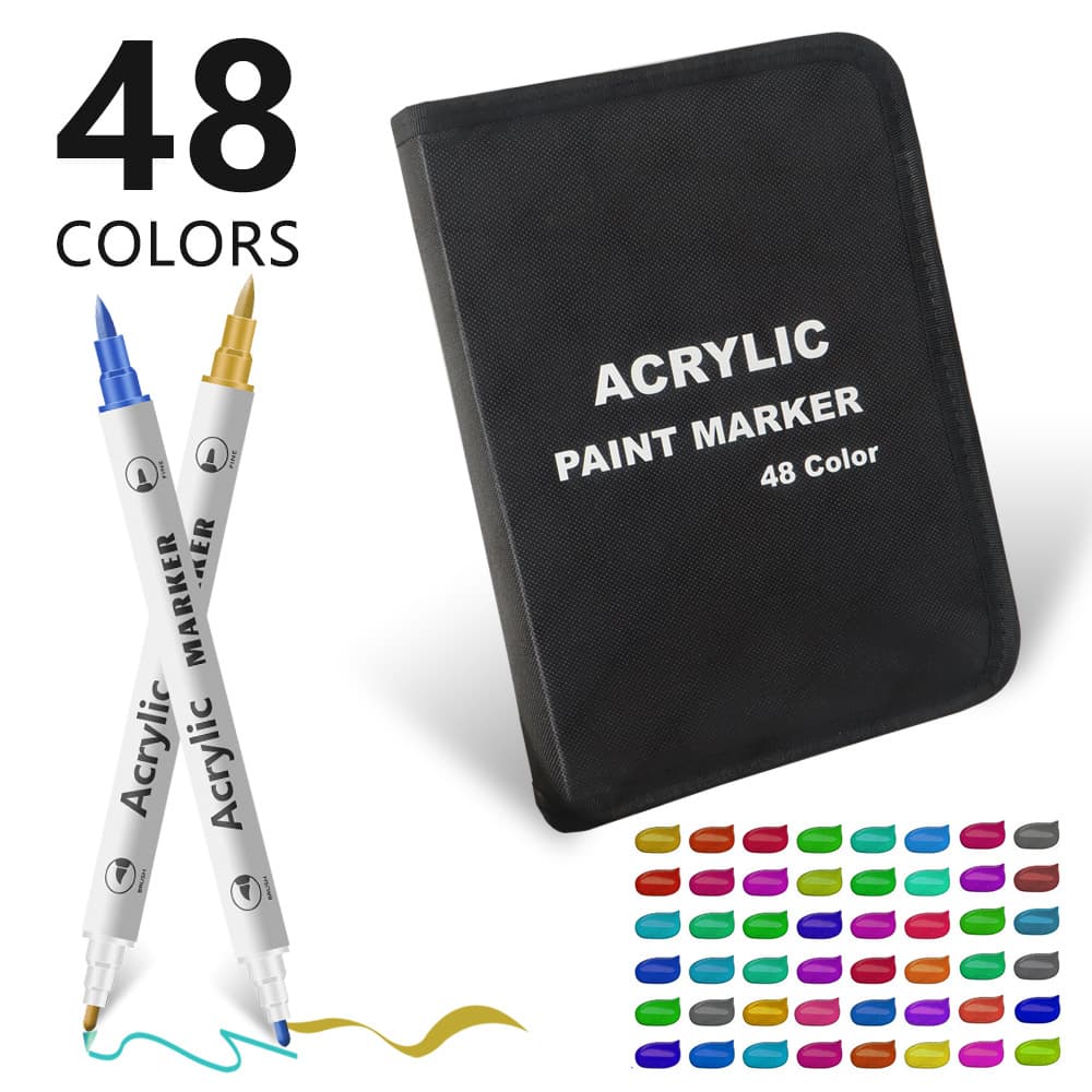 Colorful 48 Colors Dual Tip Acrylic Paint Marker Pens Set - Professional Art