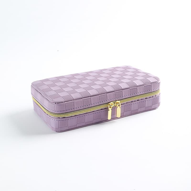 Purple PU Leather Travel Jewellery Box - Compact Organizer for Rings