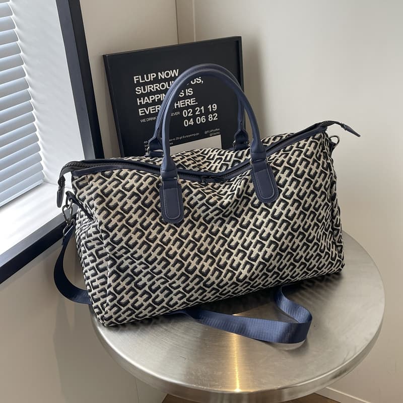 Dark Blue Geometric Pattern Travel Duffel Bag - Large Capacity Lightweight