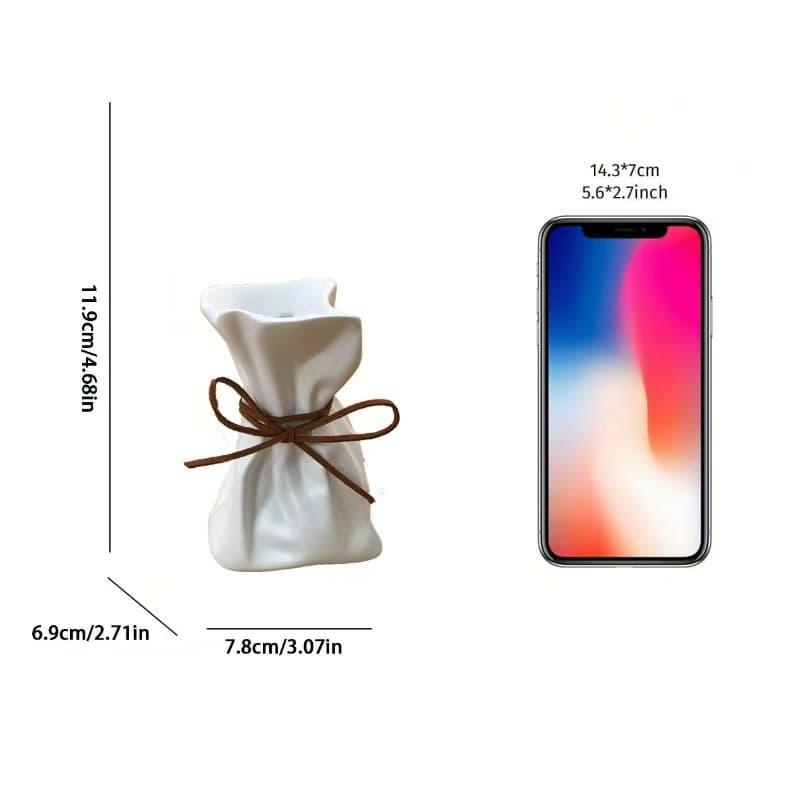 White And Brown Money Bag Inspired Vase - Modern Resin Decorative Flower
