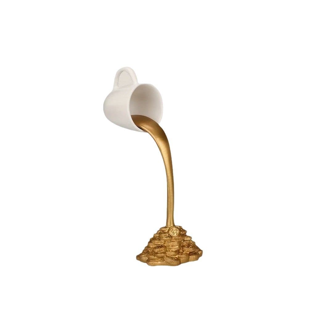 2-Piece White Cup With Golden "Spill" And Base Magic Pouring Coffee Cup
