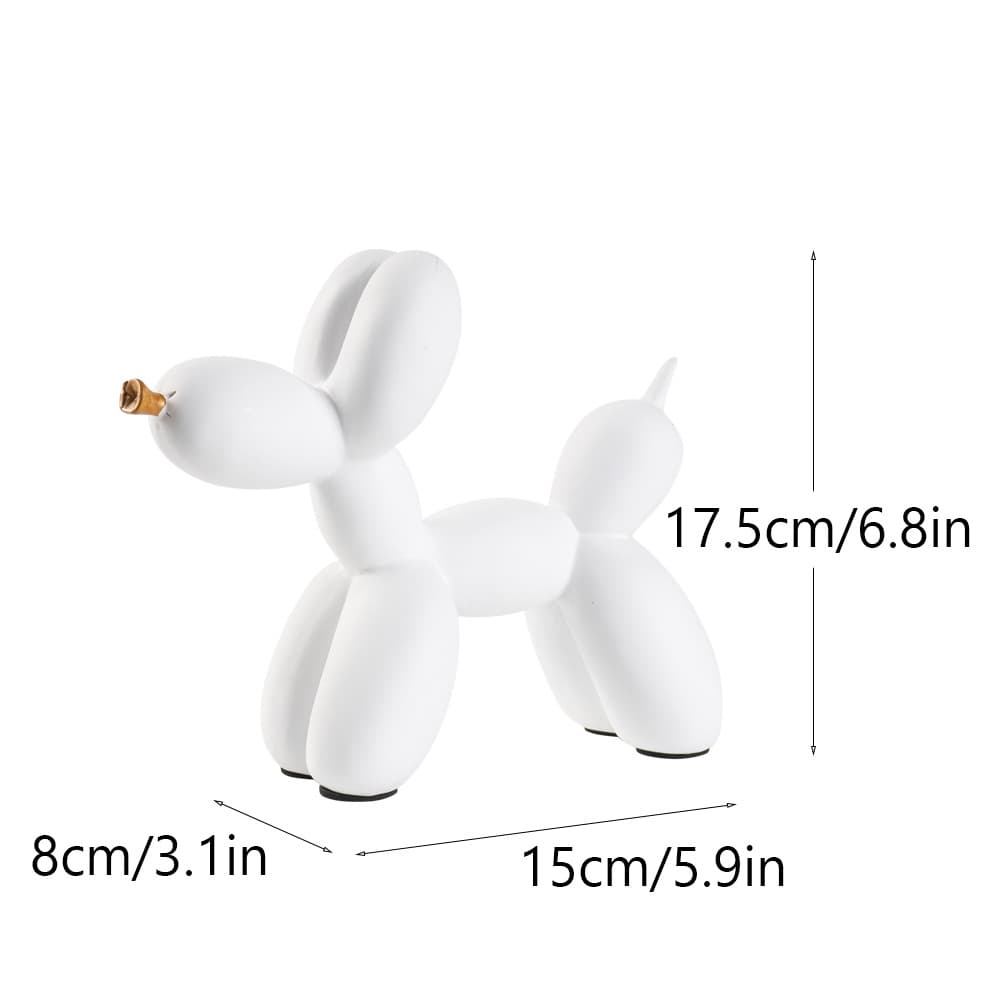 White Modern Resin Balloon Dog Sculpture - Playful Art Figurine with Golden