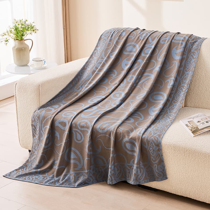 Brown, Taupe and Blue Patterned Throw Blanket - Soft Polyester Nap & Sofa