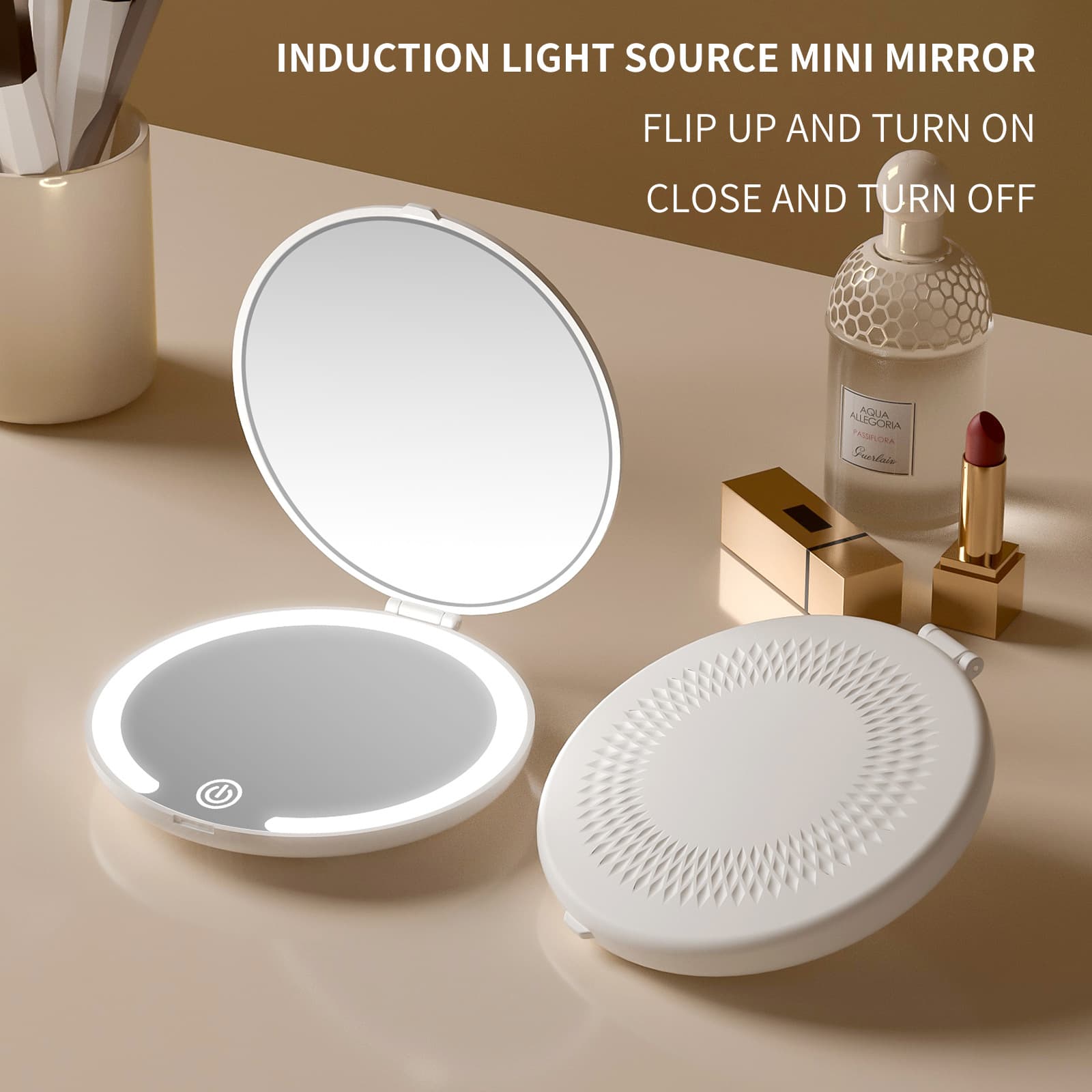 White LED Travel Makeup Mirror - Rechargeable Compact Mirror with 3 Color