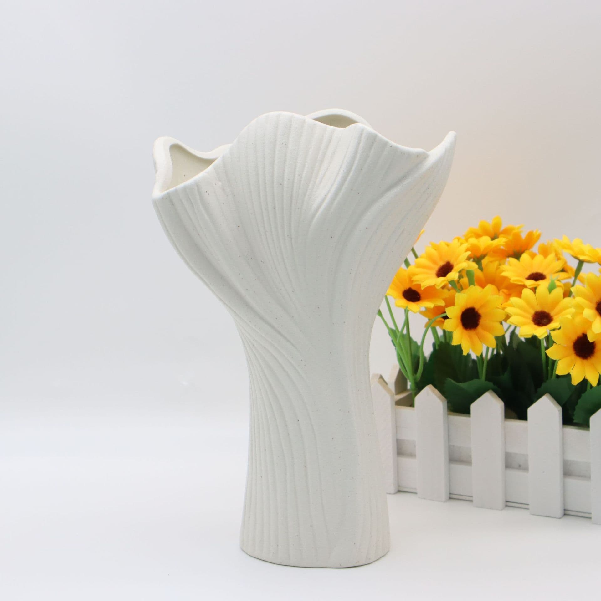 White Off-White Ceramic Vase - Modern Sculptural Flower Holder - Default