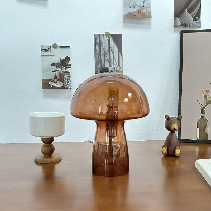 Brown Charming Retro Glass Mushroom Table Lamp - Vintage Nordic Style
