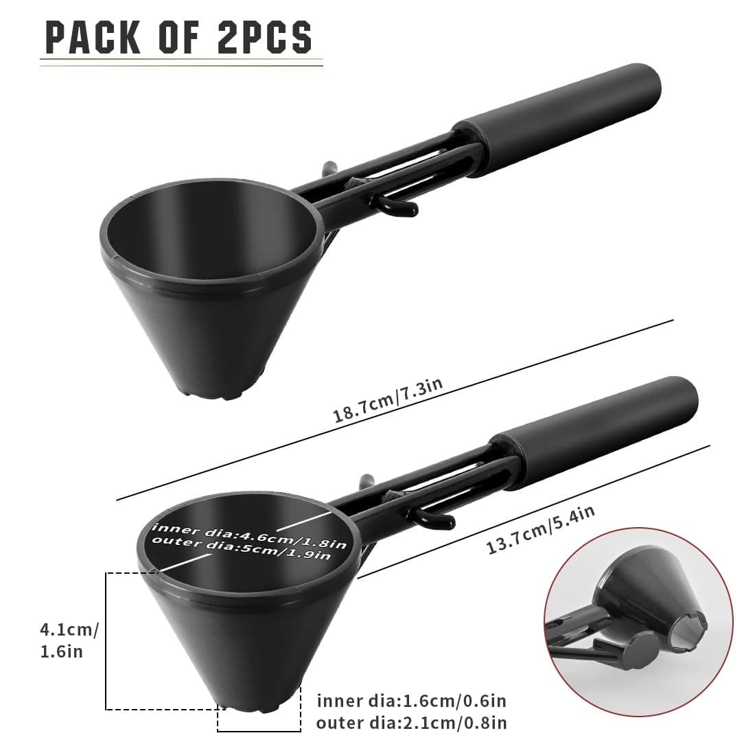 Black 2-Pack No-Spill Sliding Scoop & Funnel - Mess-Free for Protein Powder