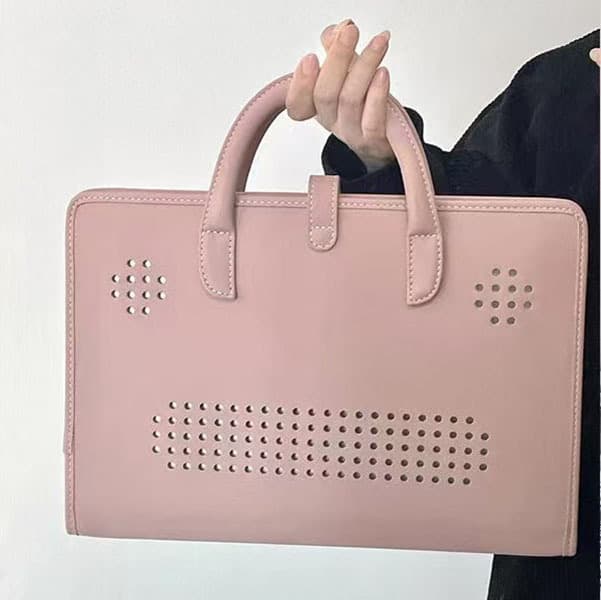 Pink 14-Inch Laptop Handbag - PU Leather Sleeve with Carry Handles & Cooling