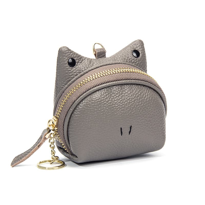 Grey Leather Frog Design Coin Purse - Cartoon Mini Wallet Pouch for Keys