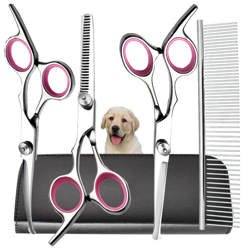 Pink and Silver Complete 5-Piece Pet Grooming Scissors Kit - 6.0 Inch