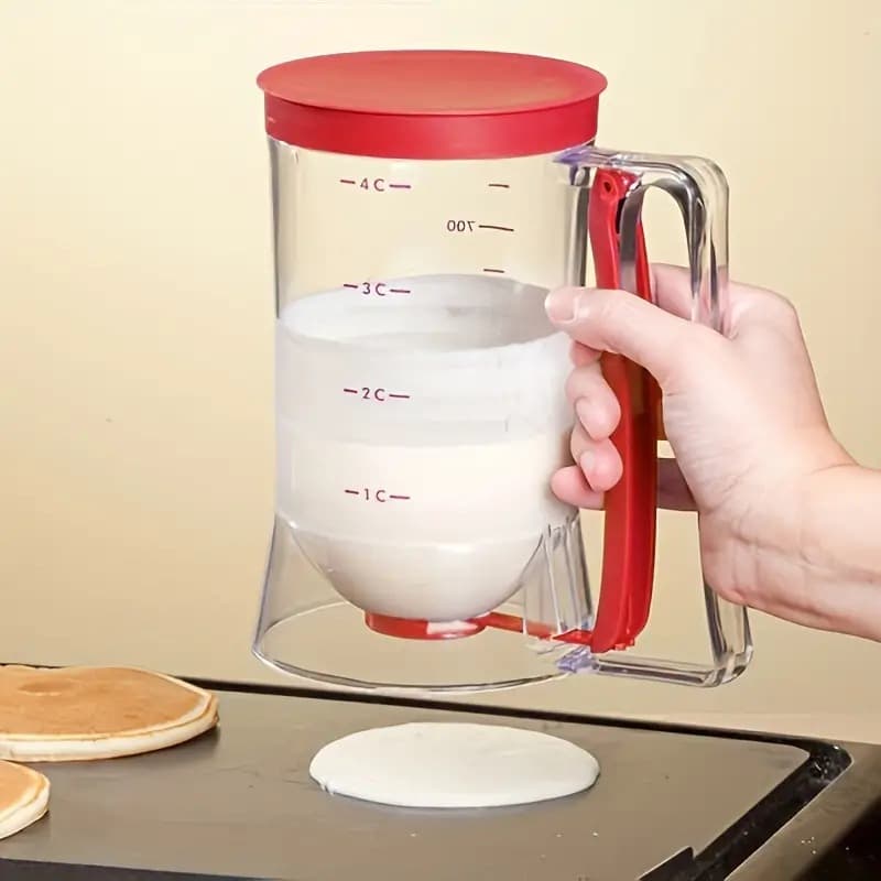 900 ml Batter Dispenser with Measurement Marks - Red, Easy-Pour for Pancakes