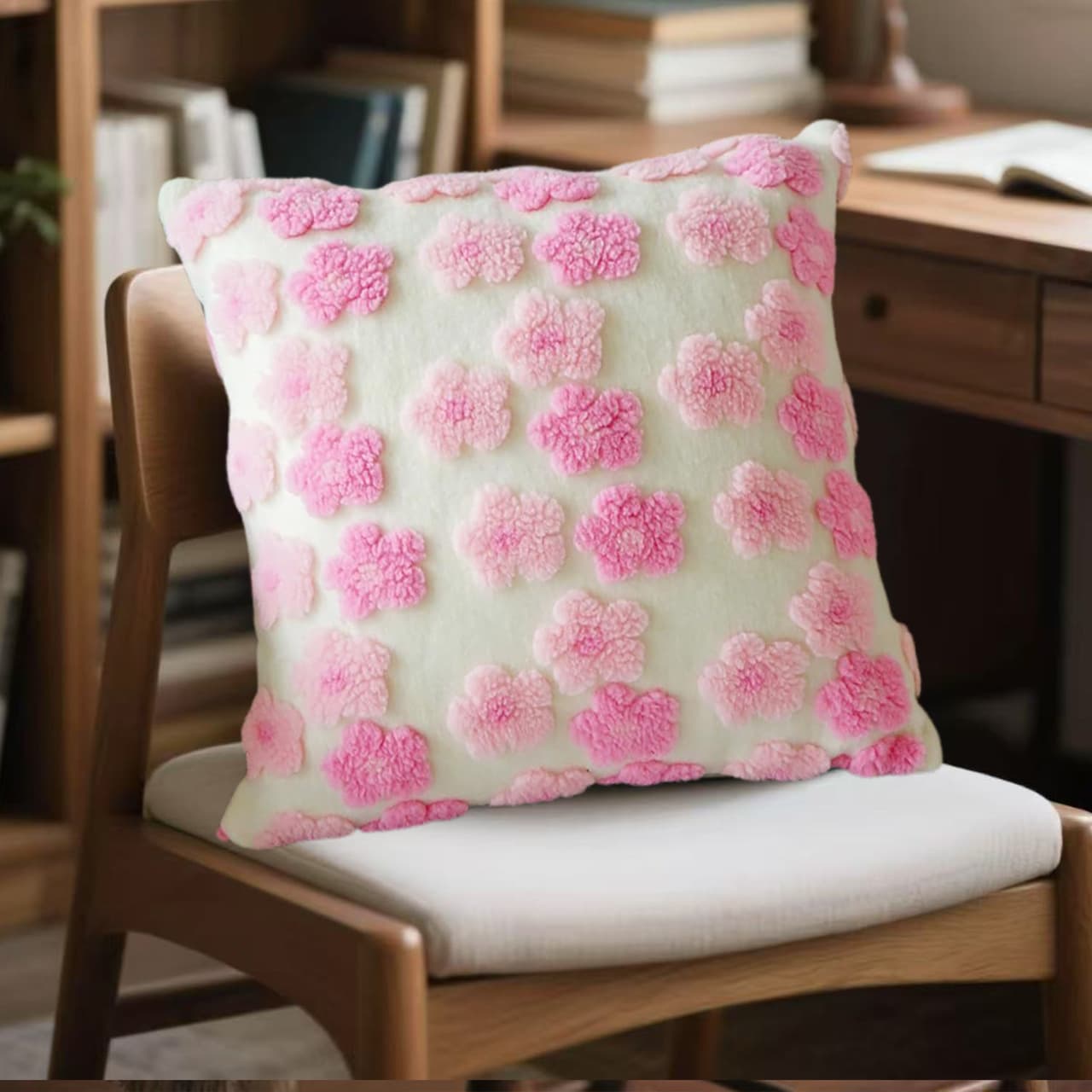 Pink Charming 3D Floral Plush Cushion Covers - 4-Piece Set, 45 × 45 cm Soft