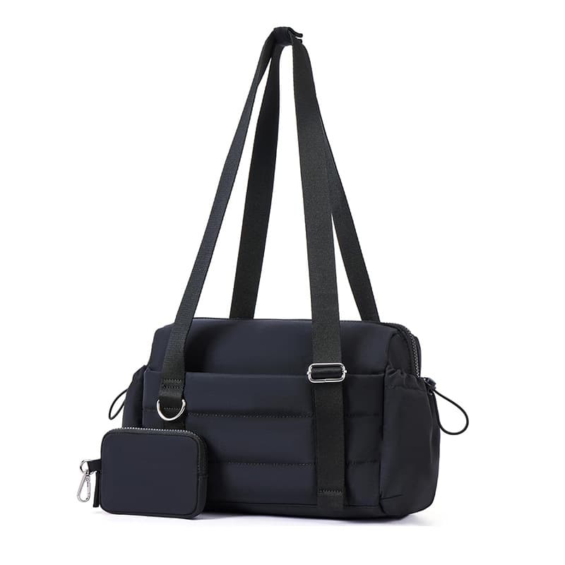 Black Women's Mini Gym Duffel Bag - Lightweight Nylon Shoulder Tote with Wet
