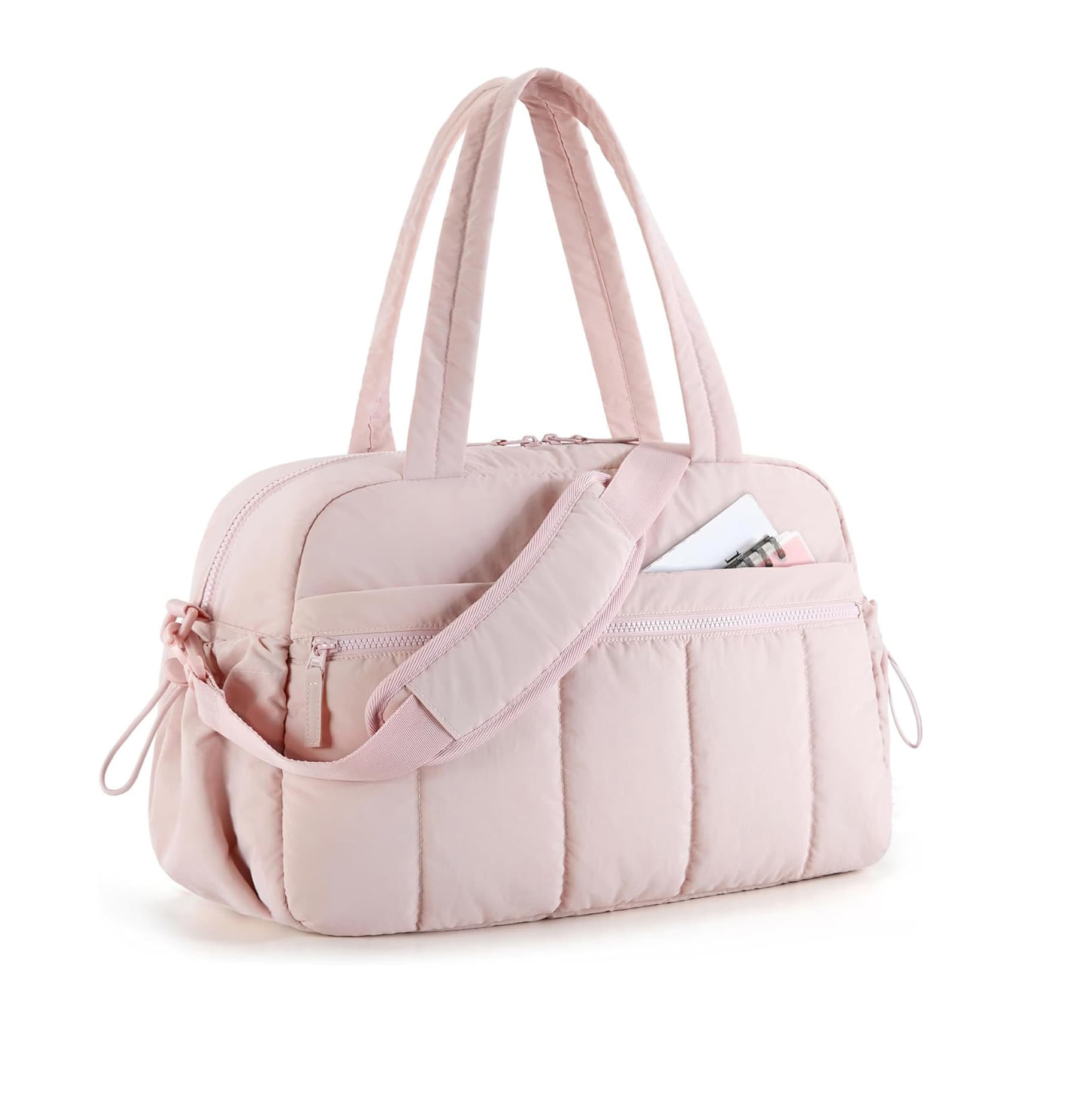 Pink Large Capacity Quilted Travel Tote Bag - 42 × 19 × 30 cm