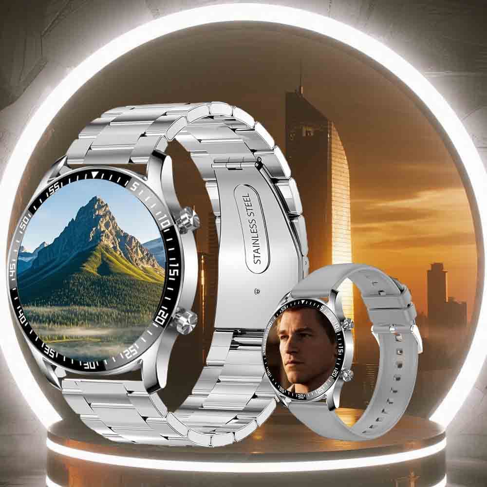Silver Silicone Business Smartwatch with ECG and PPG Monitoring