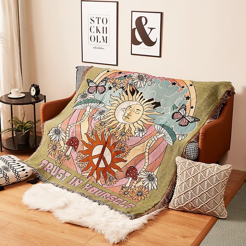 Humen Face Sun Artistic Jacquard Throw Blanket - American Style Illustrated