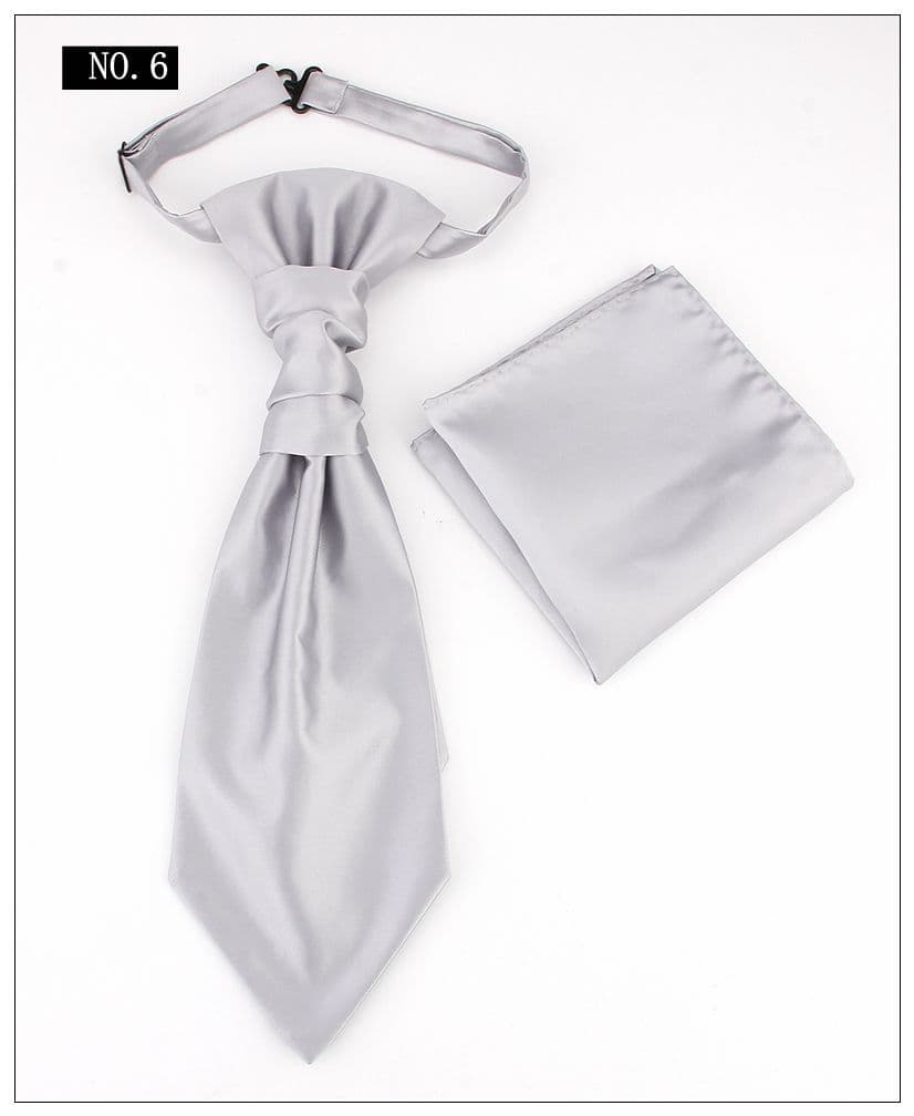 Men's Formal Paisley Ascot Cravat & Pocket Square Set - Light Gray
