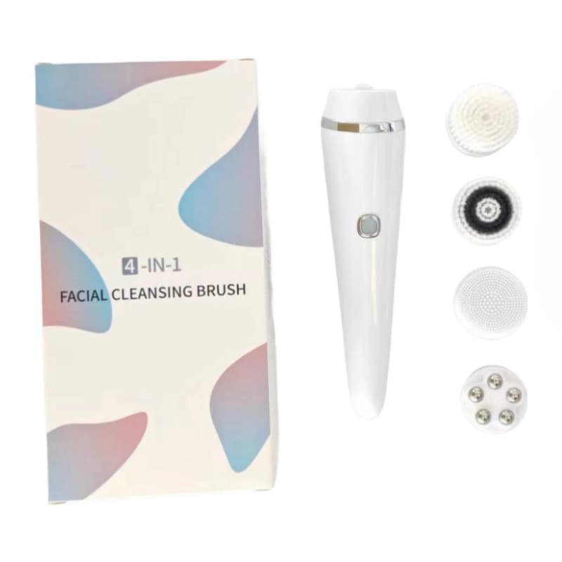 4-in-1 Electric Facial Cleansing Brush & Massager - IPX6 Waterproof - White