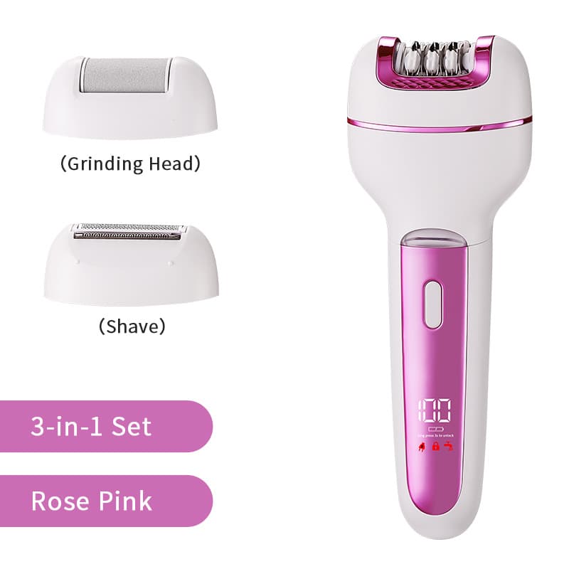 3-in-1 Ladies Electric Epilator, Shaver & Callus Remover with LED - Pink