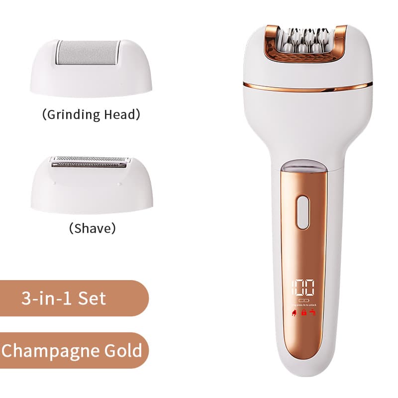 3-in-1 Ladies Electric Epilator, Shaver & Callus Remover with LED - Gold