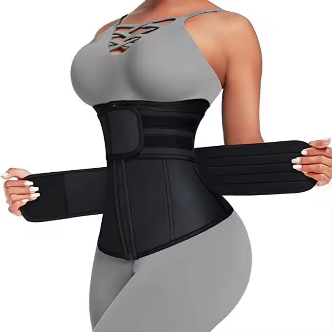 Size S Black Women's Sweat-Enhancing Waist Trainer Belt - Dual Strap Zipper