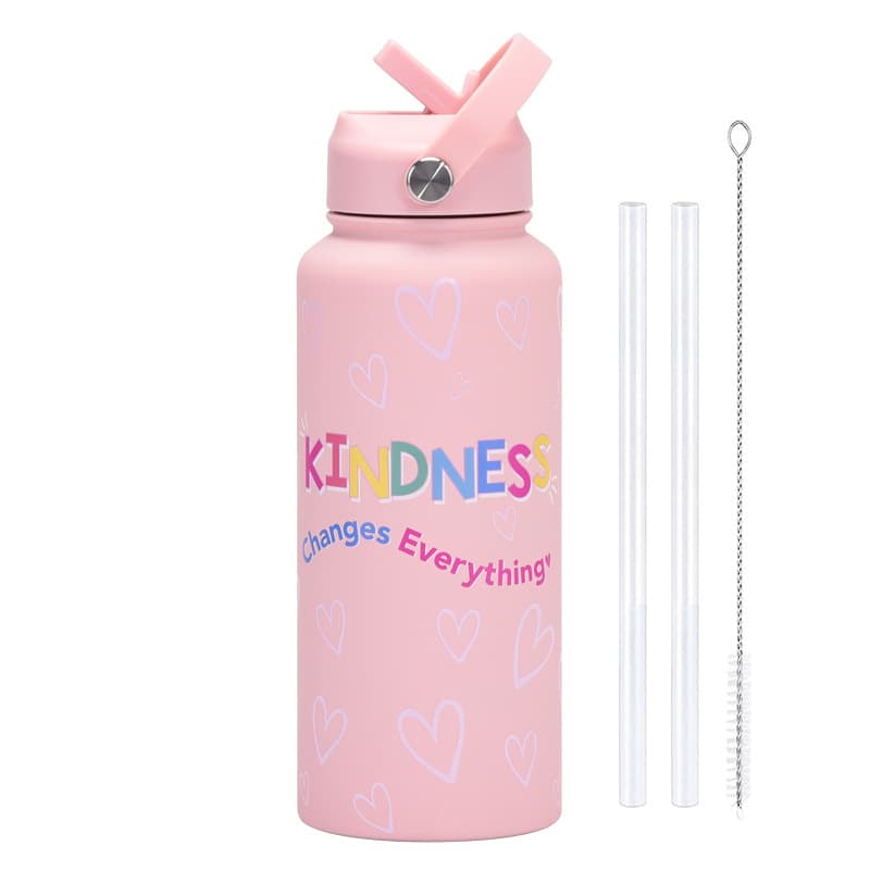 Style 11A Pink Vibrant Fun Print 1L Stainless Steel Insulated Water Bottle