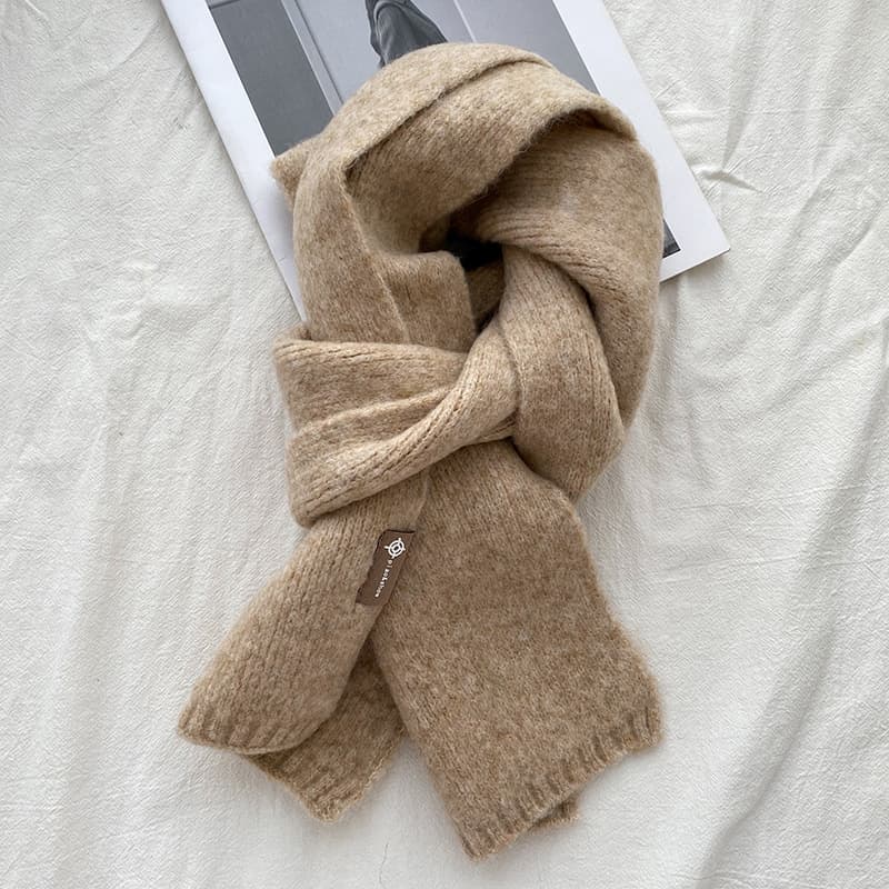 Khaki Luxuriously Soft Wool Blend Knit Scarf - Cozy Warm Solid Colour Unisex