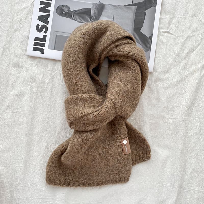 Brown Luxuriously Soft Wool Blend Knit Scarf - Cozy Warm Solid Colour Unisex