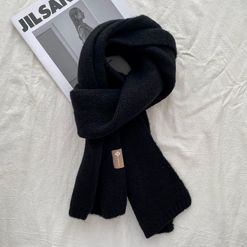 Black Luxuriously Soft Wool Blend Knit Scarf - Cozy Warm Solid Colour Unisex